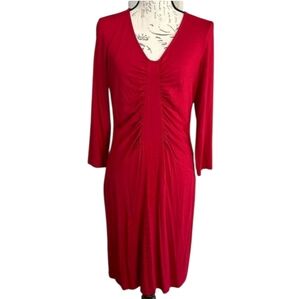 Tommy Bahama Vibrant Red Tambour Panel Shirred 3/4 Sleeve Dress Women's Large